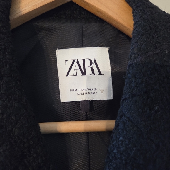 Zara Bloggers Favourite Textured Tweed Cropped Black Blazer With Gold Buttons M - Picture 8 of 12